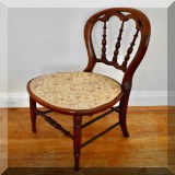 F89. Carved back three spindle chair 34” - $38 